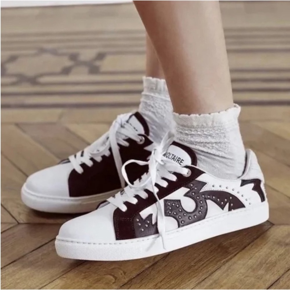 Zadig & voltaire nash black white studded sneakers